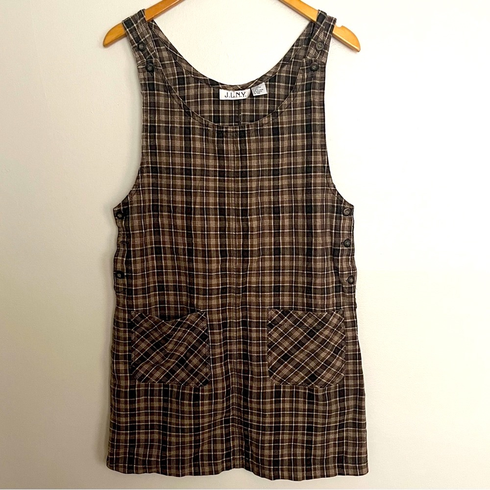 Vintage J.L.N.Y. Plaid Linen/Cotton Jumper Dress, Size Small